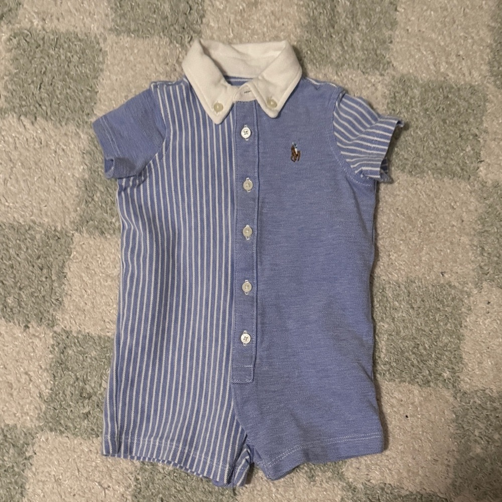 Ralph Lauren Knot Oxford Stripe Shortall Romper Size 3 months 3mo